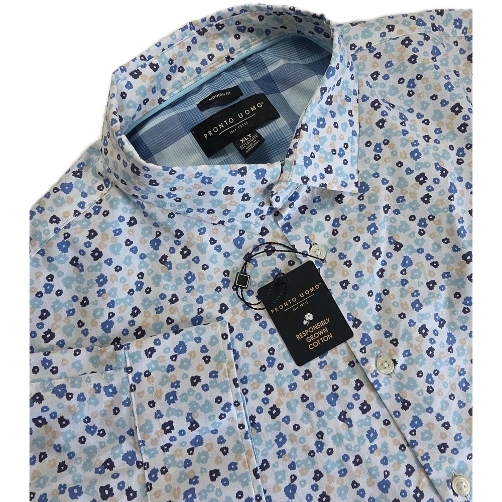 Pronto Uomo Men's Modern Fit Floral DRESS‎ Shirt WHITE AOP  XLT FLIP CUFF NWT